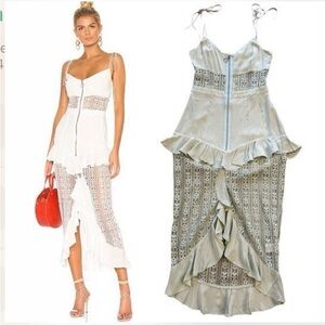 For Love and Lemon: Green Lovebird Lace Midi Dress